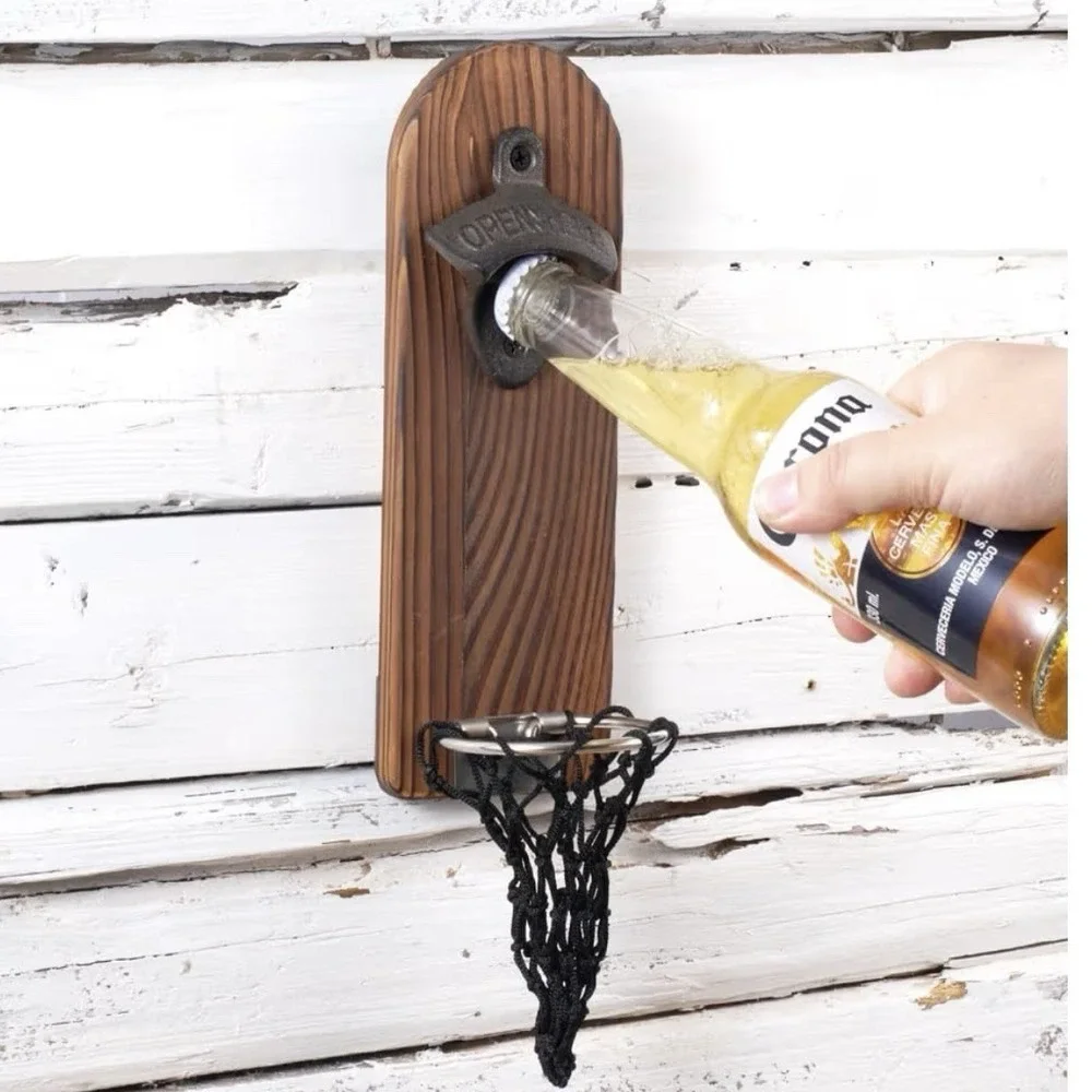 Magnetic Basketball Bottle Opener Wooden Wall-mounted Beer Bottle Opener
